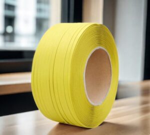 Yellow PP strapping band used for bundling and securing goods